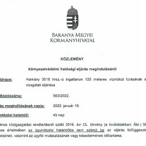 KÖZLEMÉNY környezetvédelmi hatósági eljárás megindulásáról