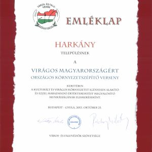 Elismerés Harkány Városának a környezetszépítő versenyen